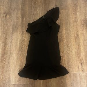 Black Aqua Ruffle One-Shoulder Mini Dress